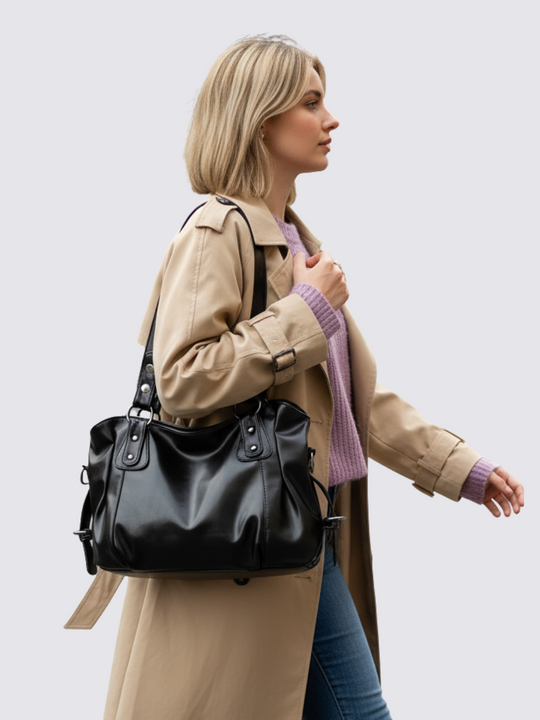 Angelina Leren Tas - Zwart