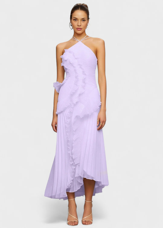 Elegante halterjurk met vallende ruches - Vichy Signature
