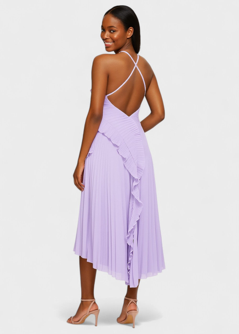 Elegante halterjurk met vallende ruches - Vichy Signature