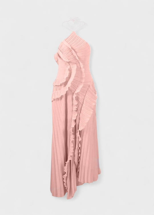 Elegante halterjurk met vallende ruches - Vichy Signature