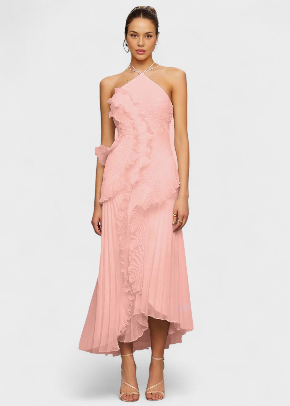Elegante halterjurk met vallende ruches - Vichy Signature