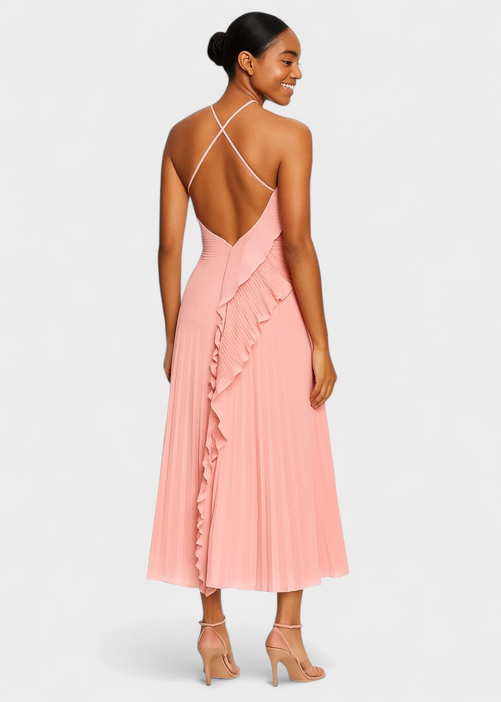 Elegante halterjurk met vallende ruches - Vichy Signature